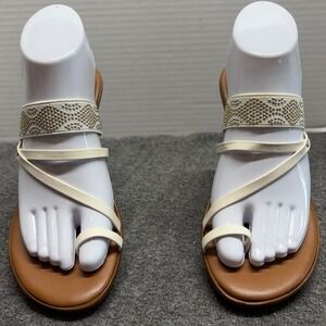 Italian Shoemakers Womens White Strappy Studded Wedge Sandals Sz 7.5M Made Italy